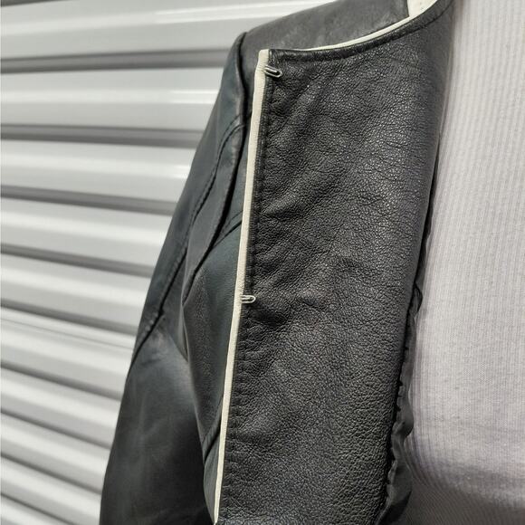 Vintage Y2K Retro Women's Leather Jacket Size 14 Black Moto Biker Chic Spiegel - Picture 8 of 11